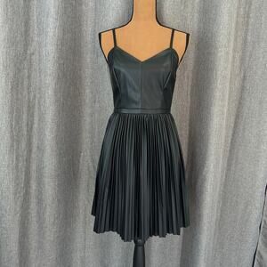 Steve Madden Nandita Black Pleated Faux Leather Mini Dress Size 4 NWT